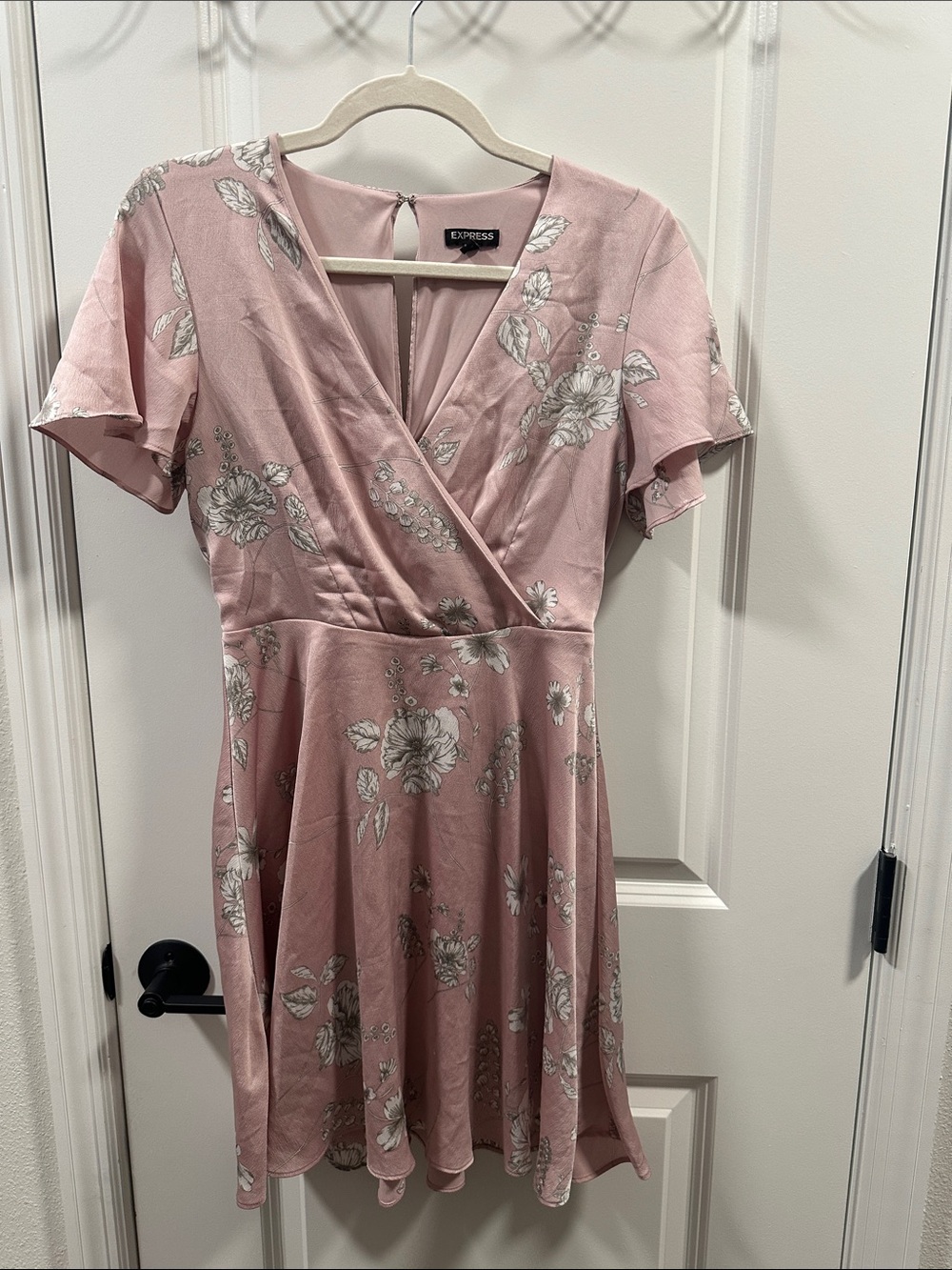 Express Pink Floral Midi Dress with Back Keyhole